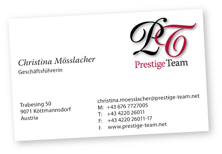 Visitenkarte Christina Mösslacher Prestige-Team